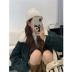 心蓝家羽绒服内里牛仔衣外套可拆卸毛领上衣小个子矮个子女装休闲