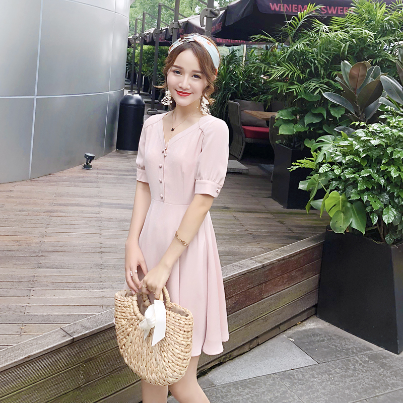 心蓝家 高端面料暗波点显高连衣裙 娇小矮个子女装150cm搭配xs码
