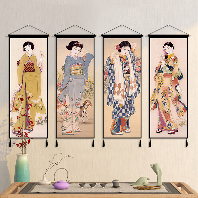 日式和风仕女图挂布墙布背景布民宿客厅背景墙玄关布艺装饰挂毯画
