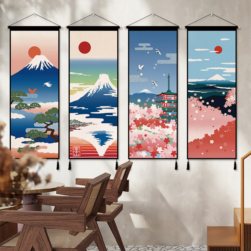 日式浮世绘风景挂布背景布ins客厅卧室房间布艺装饰挂画竖版挂毯图片