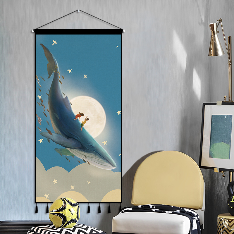 治愈系唯美鲸鱼布艺挂画餐厅装饰画民宿墙饰壁纸挂布ins宿舍改造