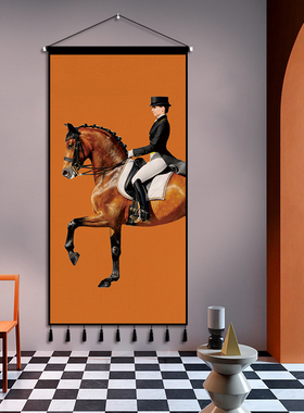 美式入户玄关装饰挂布现代简约橙色马北欧轻奢挂毯背景布ins挂画