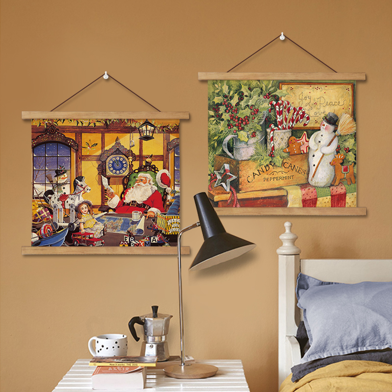 美式复古圣诞挂布背景布ins欧式餐厅卧室电表箱遮挡装饰挂轴定制