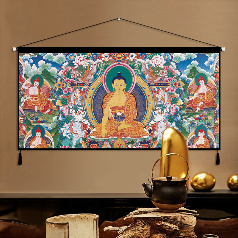 藏式唐卡布艺挂画异域风挂毯装饰画横幅卧室客厅墙面挂布背景布画
