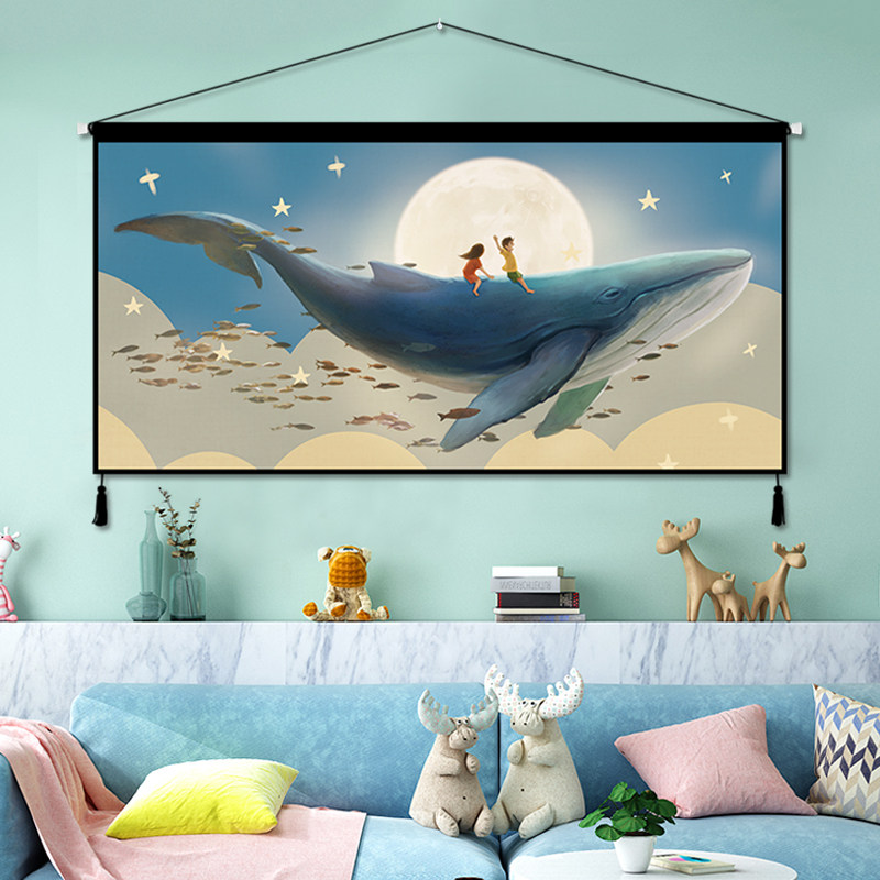 治愈系唯美鲸鱼布艺挂画客厅玄关背景布卧室床头挂毯ins宿舍改造