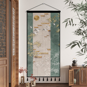 中国风入户玄关装 饰挂毯工笔花鸟客厅布艺挂画背景墙装 饰壁布挂布