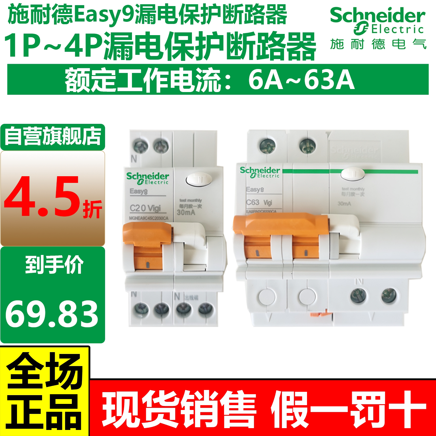施耐德Easy9家用总开2P4P63a开关漏电断路保护器DPN20a空开带漏保