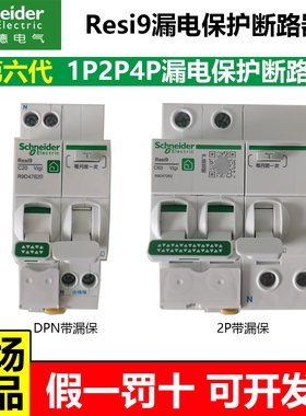 施耐德R9第六代总开2P4P63a开关漏电断路保护器DPN20a空开带漏保