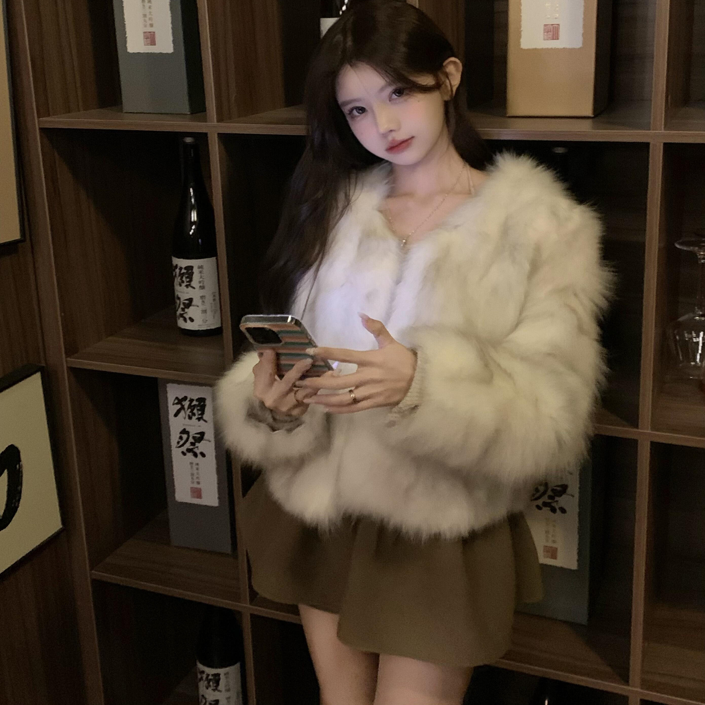 环保狐狸毛皮草短外套女2026冬季新款超好看高级感加厚毛绒绒上衣