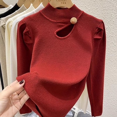 半高领毛衣女法式上衣挂脖打底衫