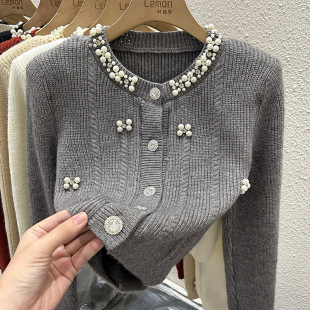 小香风针织衫 加厚设计感小众法式 外套上衣 圆领毛衣女开衫 2025秋季
