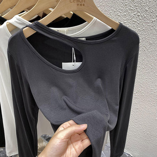 黑色打底衫 2024秋季 T恤内搭修身 上衣女ins设计感小众长袖 洋气时尚