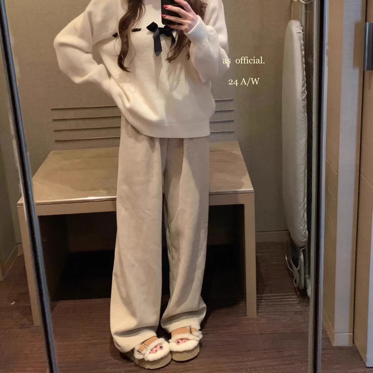 灰色加绒糯米裤女高腰垂坠感运动