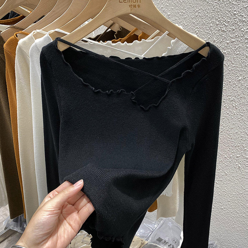 2022针织衫上衣女设计感小众长袖冬季内搭洋气镂空木耳边修身打底,女装/女士精品,时尚防晒服,淘宝优惠券,粉丝福利购,淘宝优惠卷