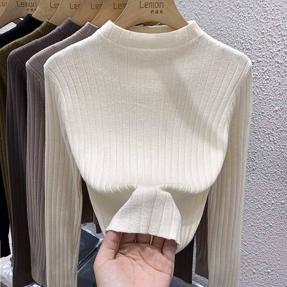 洋气半高领打底衫女短款针织毛衣