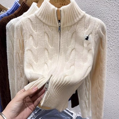 立领针织开衫女修身打底衫