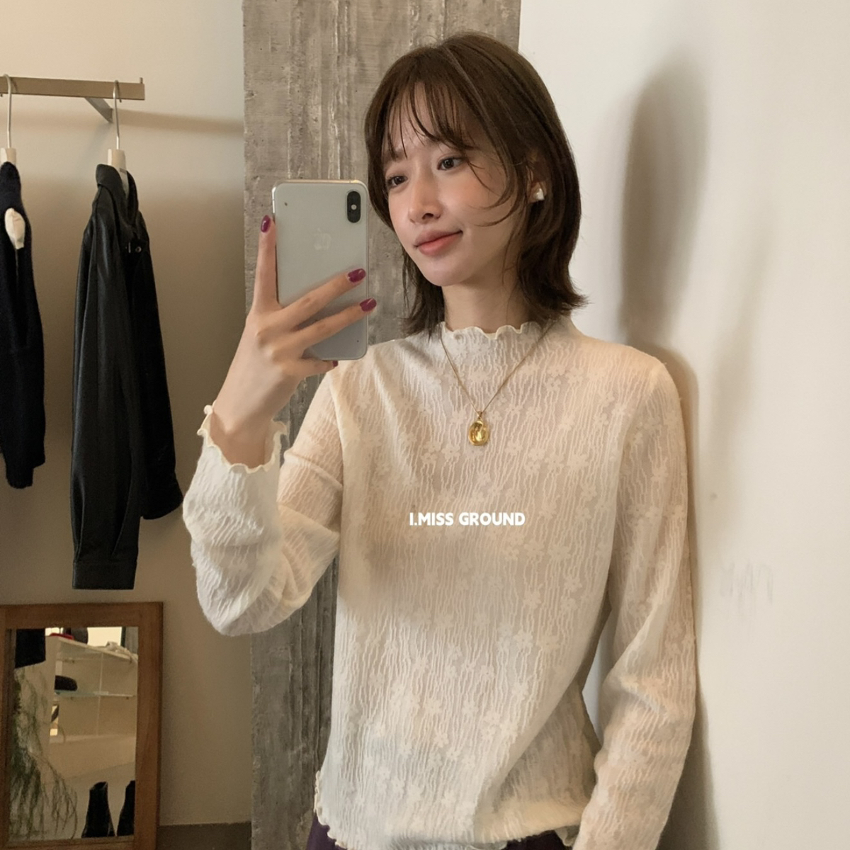 半高领法式气质蕾丝打底衫女