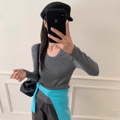 u领弹力羊绒针织衫女内搭打底衫