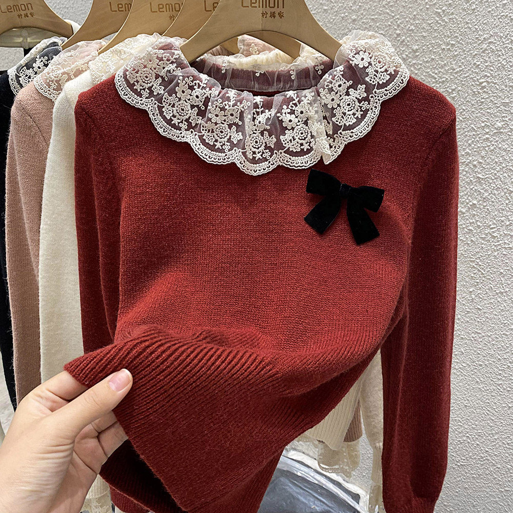 2023秋冬蝴蝶结针织衫女设计感小众娃娃领毛衣修身内搭打底衫上衣,女装/女士精品,时尚防晒服,淘宝优惠券,粉丝福利购,淘宝优惠卷