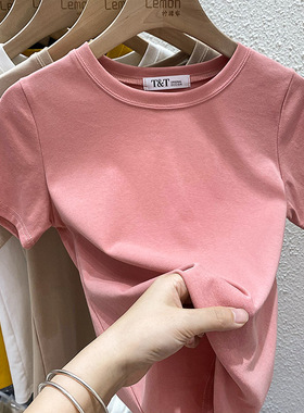 2025夏季纯棉短袖t恤女洋气白色ins潮内搭修身显瘦打底衫黑色上衣