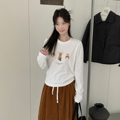 SUSAN美式复古内搭长袖T恤女早秋修身打底衫设计感小众高级感上衣
