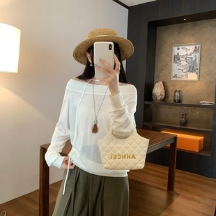 气质高级感上衣 女设计感小众秋冬内搭打底衫 法式 一字肩宽松针织衫