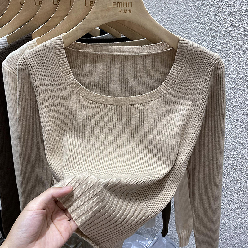 早春白色方领内搭打底长袖上衣