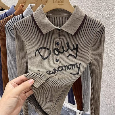 翻领短款毛衣女法式针织衫上衣
