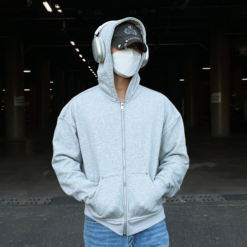 简约纯色cleanfit宽松卫衣拉链