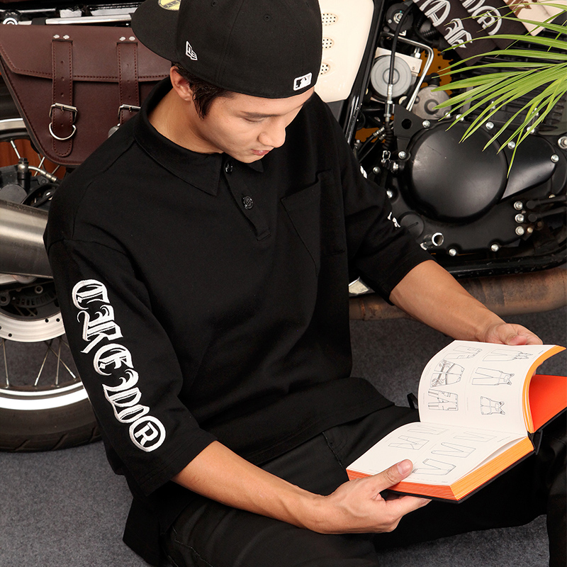 七分袖时尚青少年翻领翻领t恤