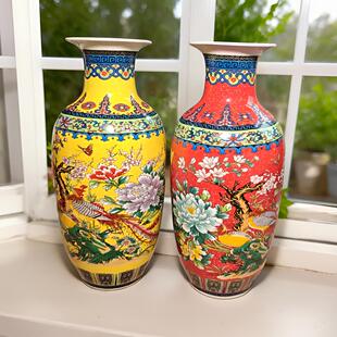 景德镇陶瓷珐琅彩大花瓶现代时尚客厅落地花插家居欧式装饰品摆件