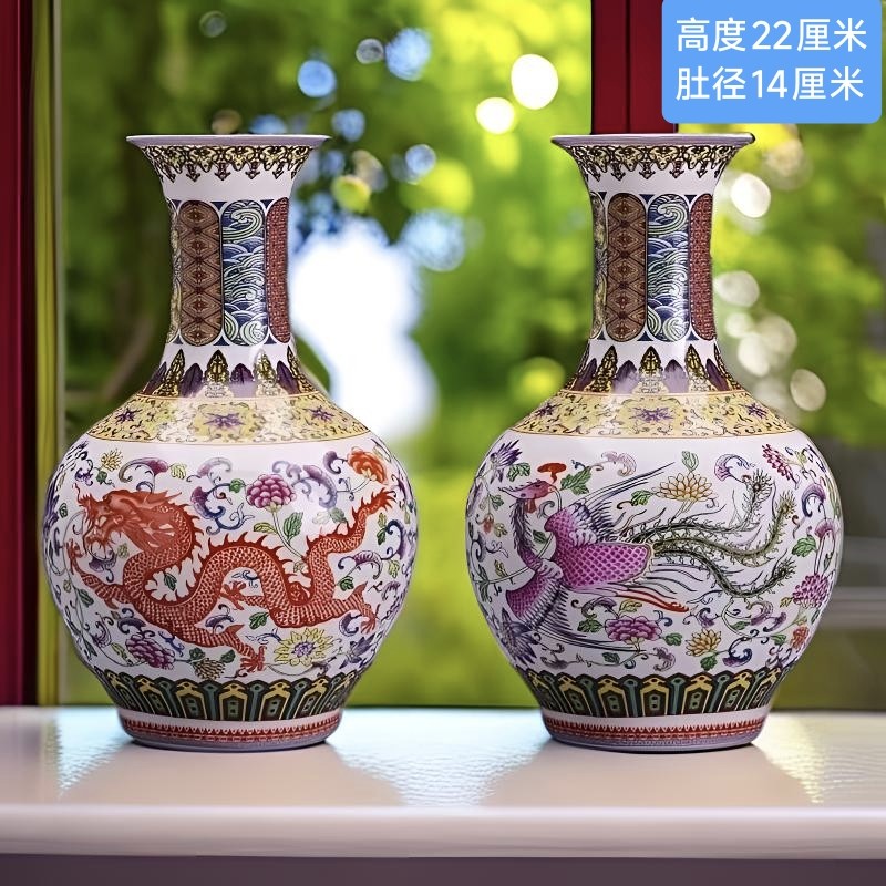 景德镇陶瓷客厅玄关博古架花瓶摆件手工制作缠枝莲夜光珐琅新中式 - 实物图