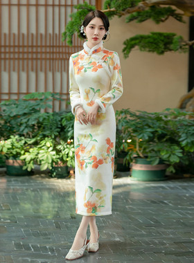 2025改良旗袍裙秋冬装加绒加厚冬天新中式冬季大码微胖高贵晚礼服