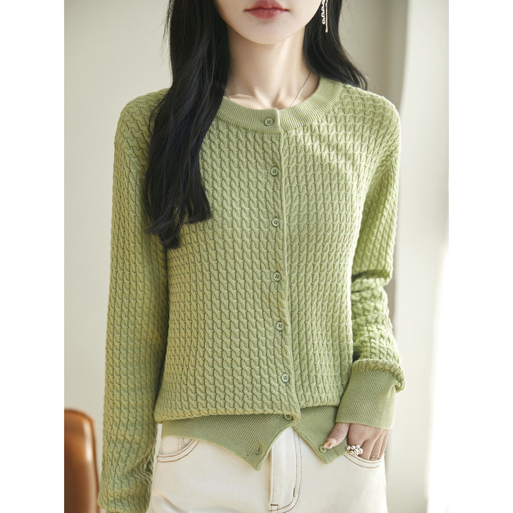 2026春秋新款针织开衫女圆领修身小麻花韩系风打底长袖毛衣外套