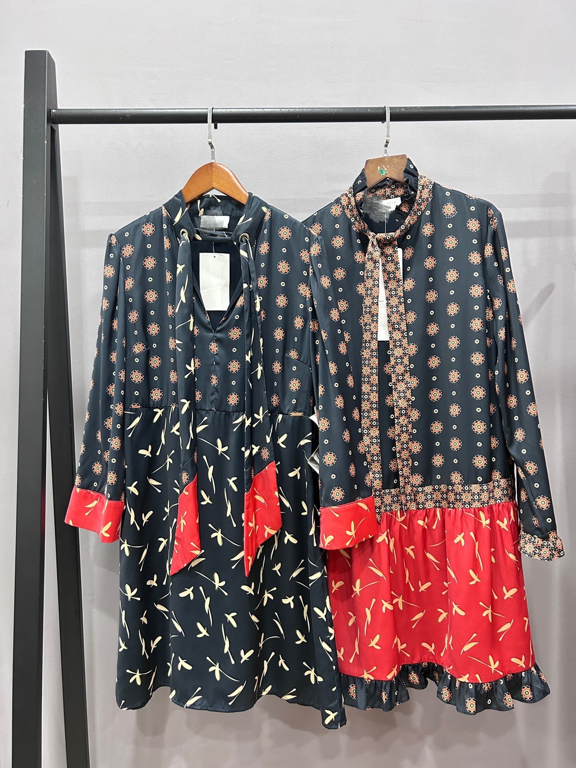 时髦印花个性飘带连衣裙女春夏 外贸单NENE@