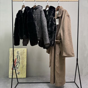 外贸单意大利奢仿真毛皮草外套马甲80绵羊毛20羊驼毛毛呢大衣女