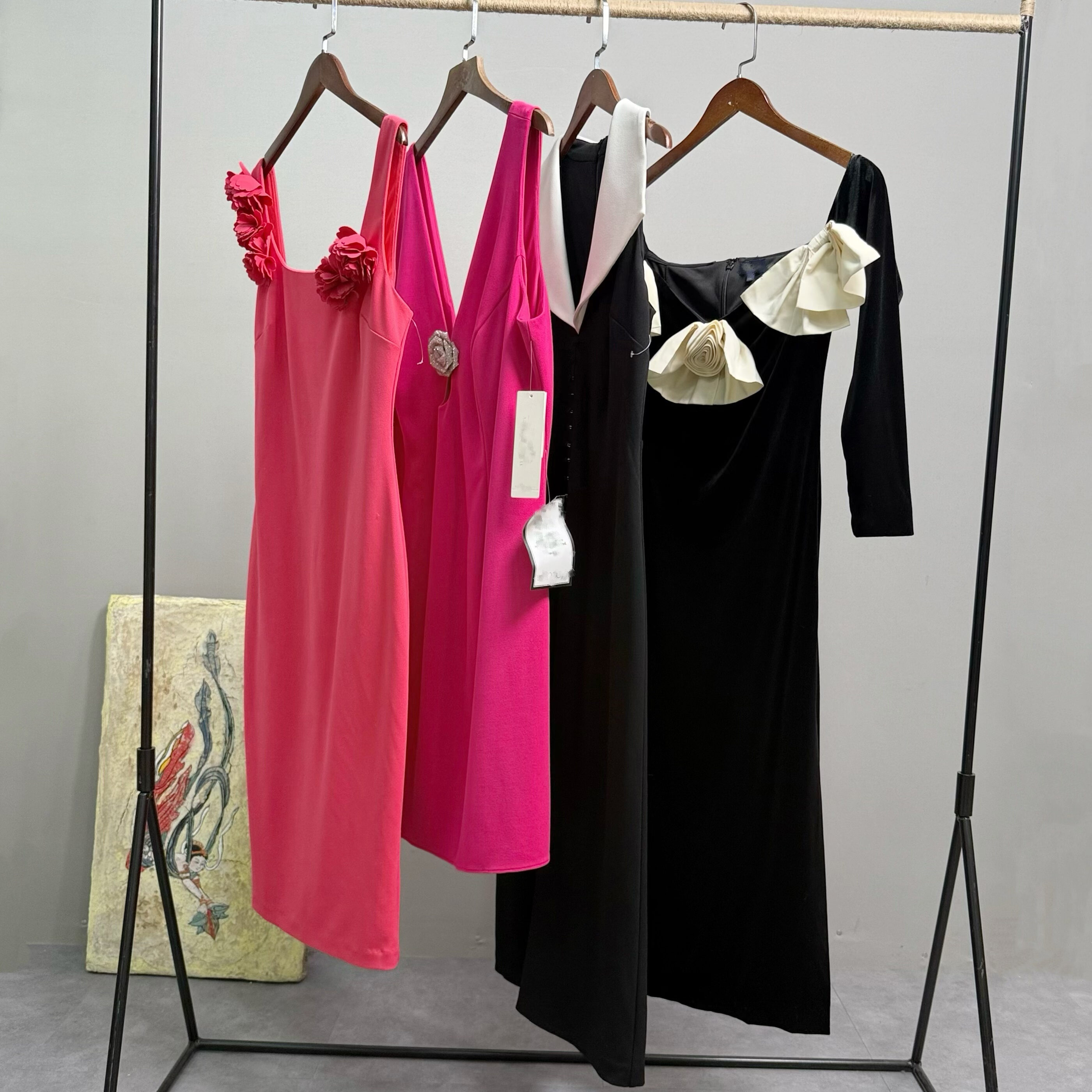 外贸单时尚立体花朵大翻领修身显瘦长袖连衣裙长袖丝绒长裙女早春