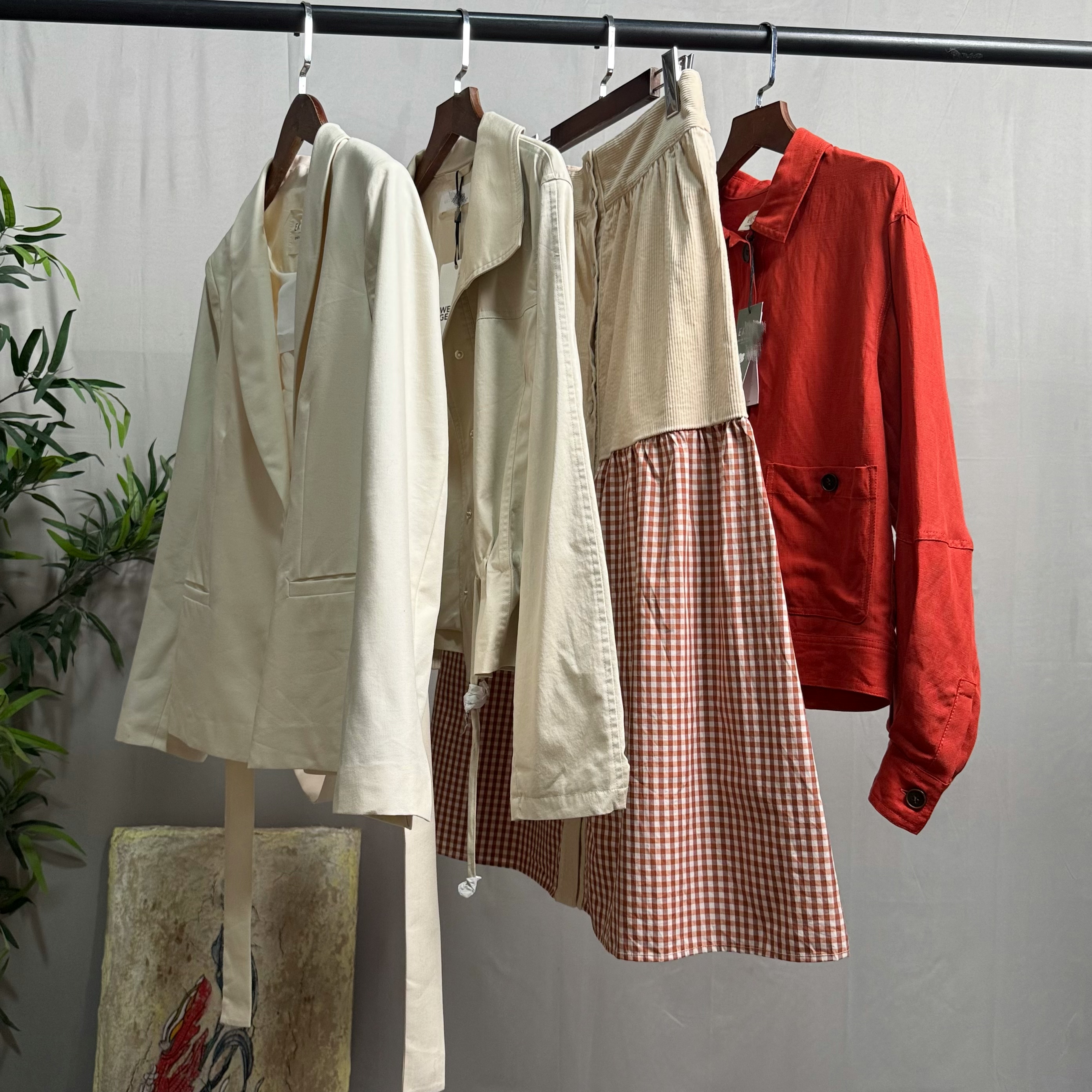 复古格子半身裙腰带收腰西服外套衬衣式上衣可单穿可外搭女春秋