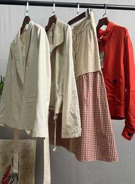 复古格子半身裙腰带收腰西服外套