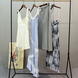 外贸单吊带背心气质修身 质感半伞裙 显瘦连衣裙女夏季