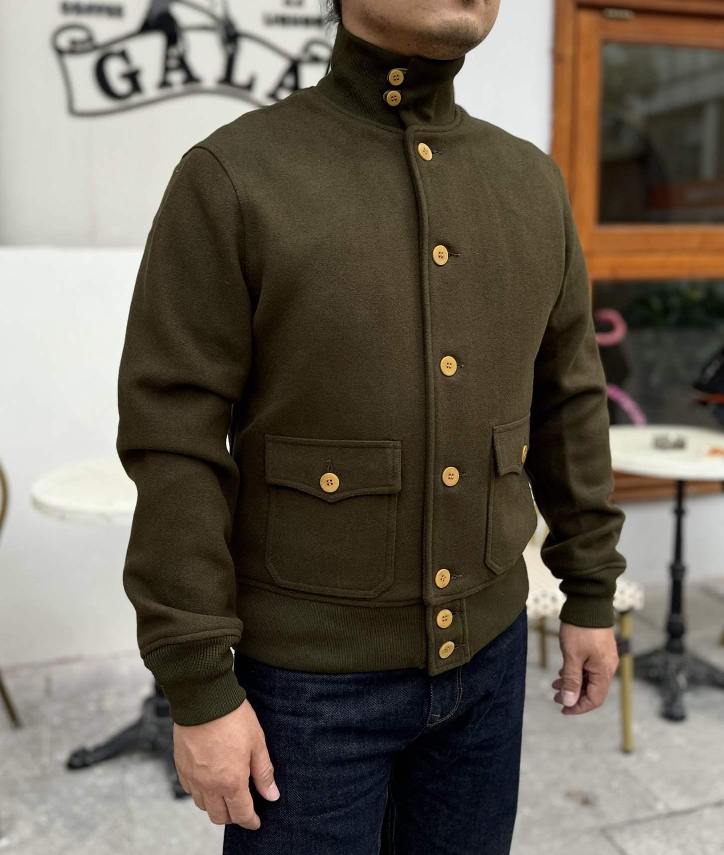 羊毛呢款A1飞行服夹克日单纯色修身款军事风休闲外套阿美咔叽工装