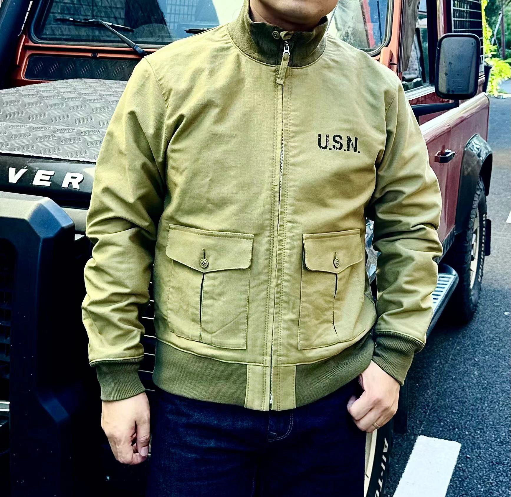 美式复古A1飞行服夹克usn军事风甲板服阿美咔叽工装外套修身款