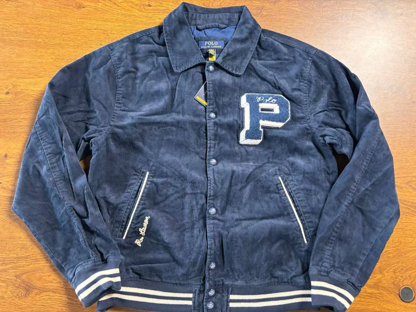RL灯芯绒拼接棉服男士棒球服夹克时尚百搭休闲上衣春秋潮款