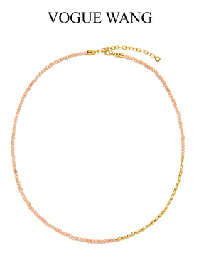 柔光粉香槟太阳石S925镀金项链