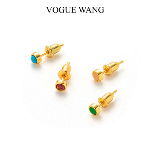 VOGUEWANG新款时尚高级百搭彩色天然绿玛瑙绿松石榴石宝石小耳钉