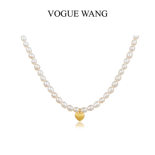 WANG纯银天然珍珠爱心锁骨链