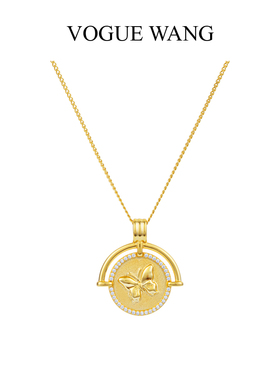VOGUEWANG复古金币蝴蝶吊坠项链