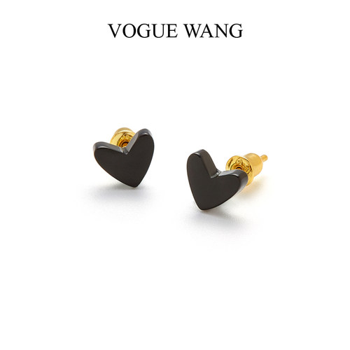 耳环VOGUEWANG银镀金黑色爱心女
