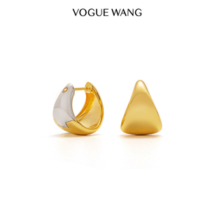 VOGUEWANG【结构主义】高级感百搭通勤多种戴法金银双色三角耳环