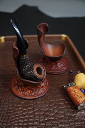 钟馗浮雕纯皮烟斗架